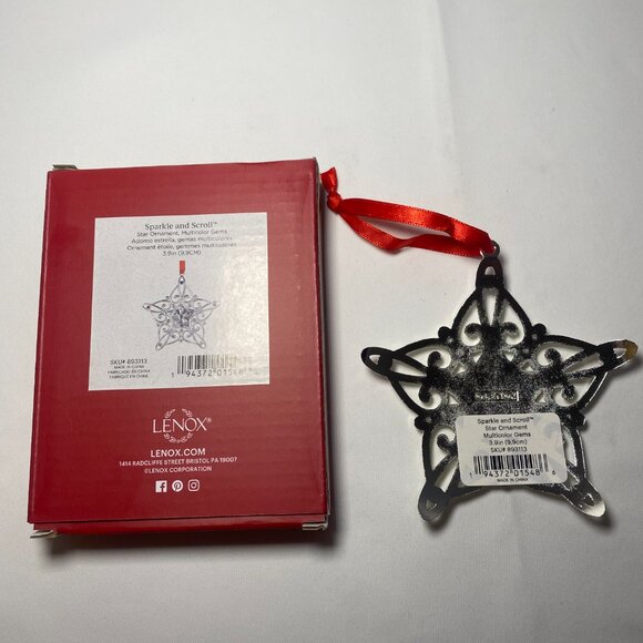 Lenox Sparkle and Scroll Star Ornament Multicolor Gems Silver 893113 NIP - Picture 2 of 4